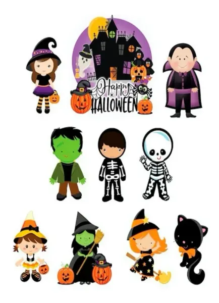 Obdélníkový jedlý papír k výřezu – Halloween, zámek, upír a kostlivec (fialová, černá, žlutá)