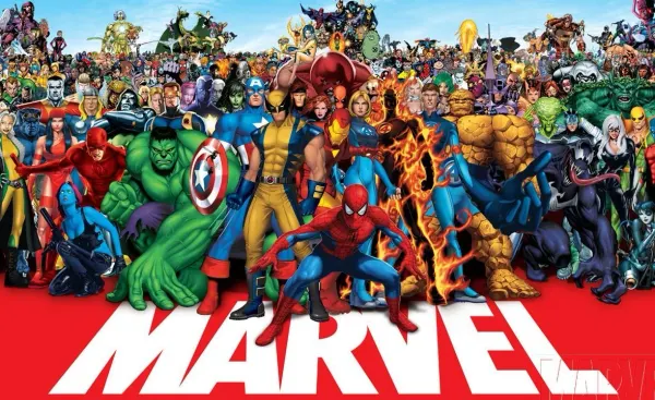 Obdélníkový jedlý obrázek na dort – Avengers, komiksová scéna na červeném pozadí (červená, modrá, žlutá)