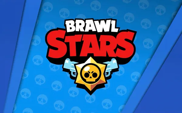 Obdélníkový jedlý obrázek na dort – Brawl Stars, zlatá hvězda s revolvery (modrá, červená, žlutá)