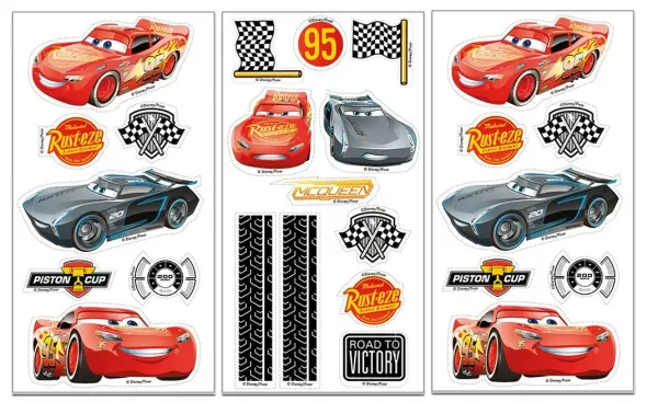 Obdélníkový jedlý papír k výřezu – Cars, Blesk McQueen, Jackson Hrom a pohár (červená, černá, šedá)
