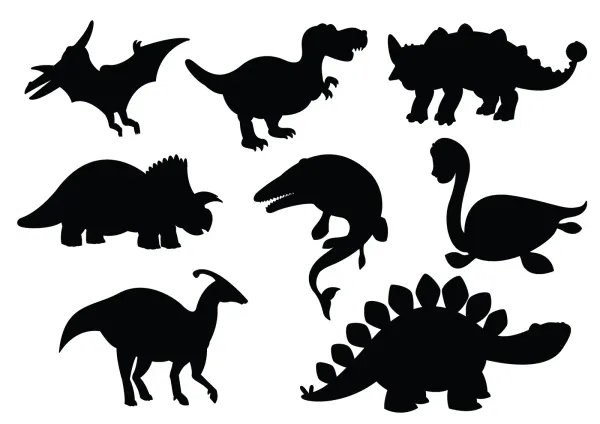 Obdélníkový jedlý papír k výřezu – Dinosauři, siluety (černá, bílá)