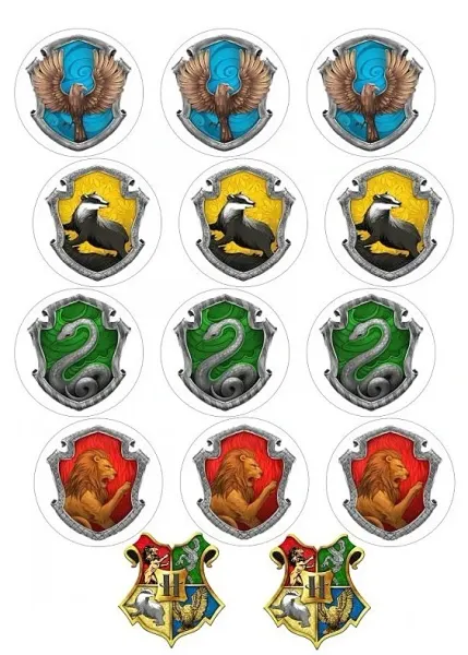 List jedlých koleček na cupcakes – Harry Potter Cupcakes (modrá, žlutá, zelená)