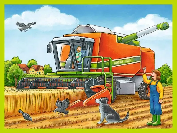 Obdélníkový jedlý obrázek na dort – Kombajn (červená, žlutá, zelená)
