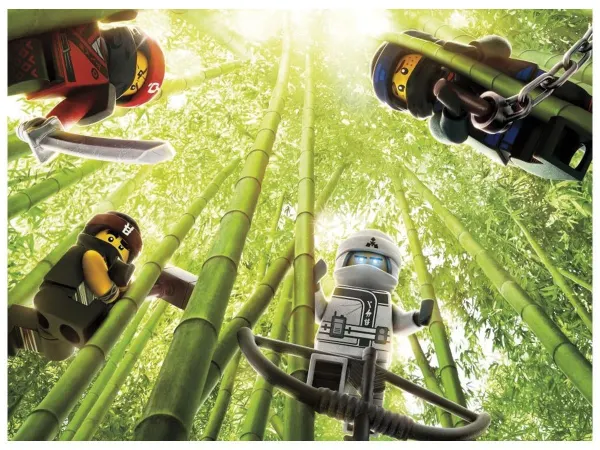Obdélníkový jedlý obrázek na dort – LEGO Ninjago, nindžové v bambusovém lese (zelená, bílá, černá)