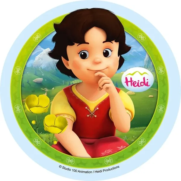 Kulatý jedlý obrázek na dort – Heidi (zelená, modrá, červená)