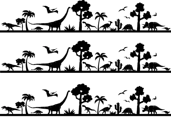 Obdélníkový jedlý papír k výřezu – Pravěk, Dinosauři (černá, bílá)