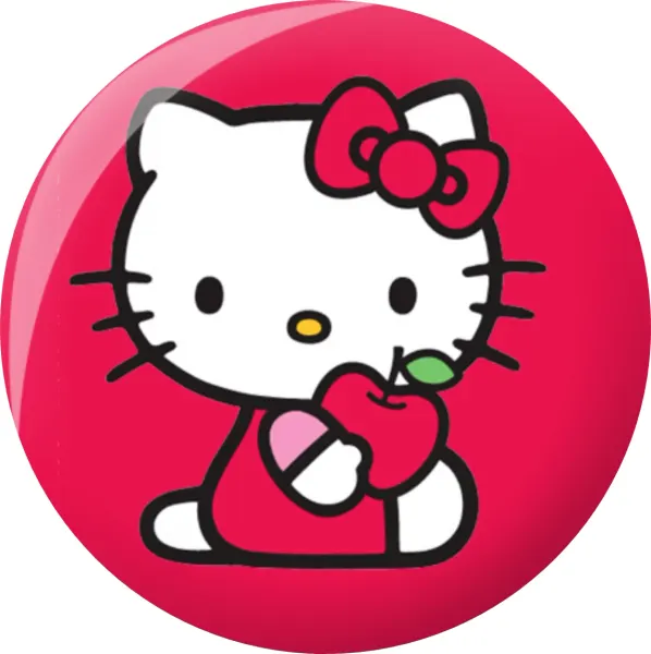 Kulatý jedlý obrázek na dort – Hello Kitty, s červeným jablíčkem (červená, bílá, černá)