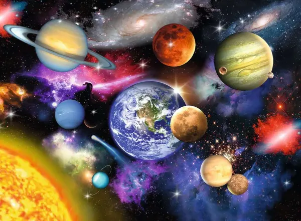 Obdélníkový jedlý obrázek na dort – Vesmír, galaxie (modrá, fialová, hnědá)
