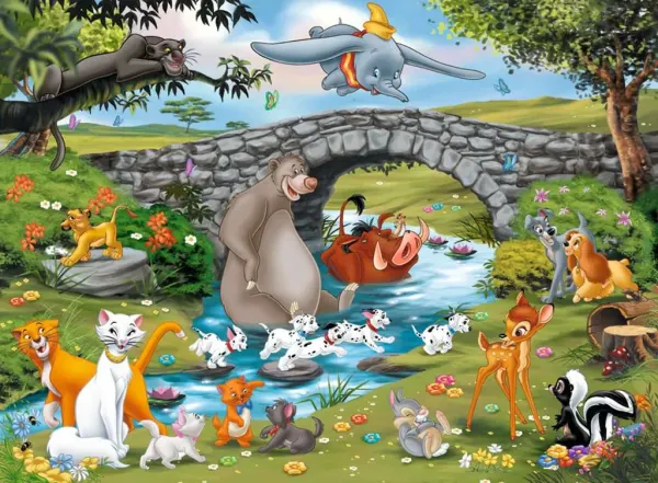 Obdélníkový jedlý obrázek na dort – Disney zvířátka (zelená, modrá, hnědá)