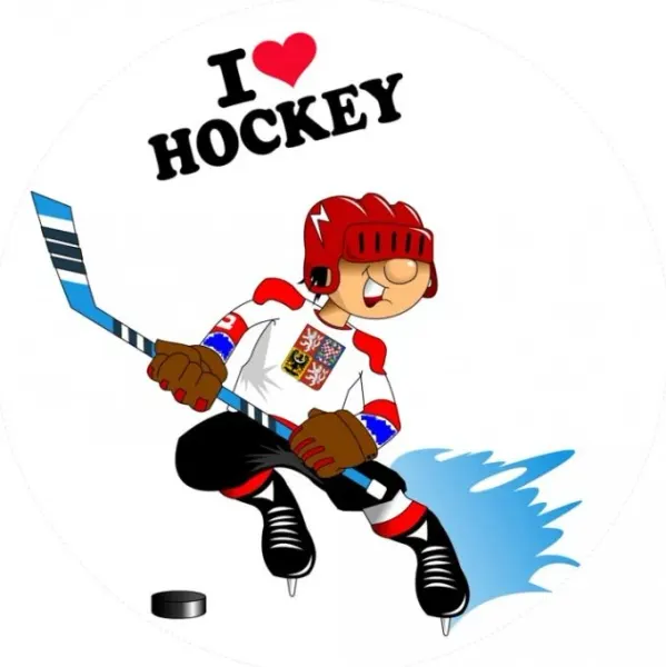 Kulatý jedlý obrázek na dort – I love hockey (červená, bílá, modrá)
