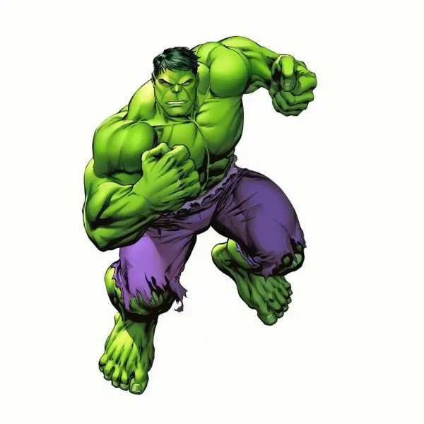 Kulatý jedlý obrázek na dort – Hulk, skákající hrdina na bílém pozadí (zelená, fialová, bílá)