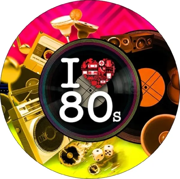 Kulatý jedlý obrázek na dort – I love 80 (růžová, černá, žlutá)