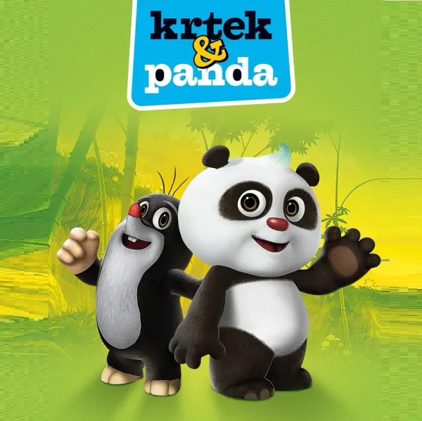 Kulatý jedlý obrázek na dort – Krteček a panda, V bambusovém háji (zelená, černá, bílá)