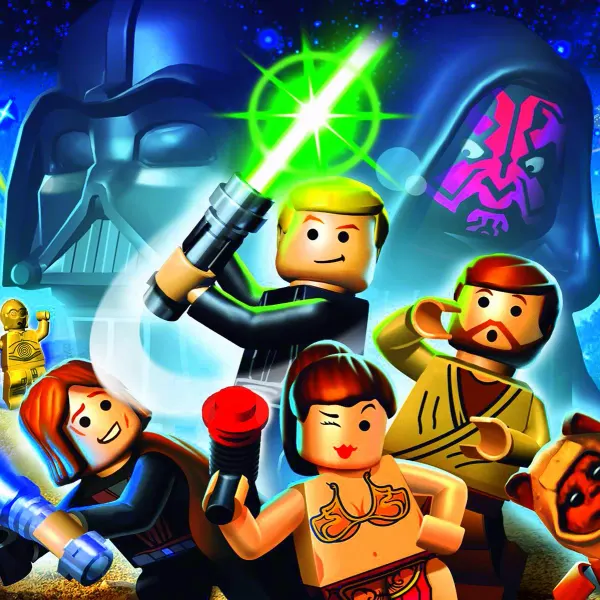 Kulatý jedlý obrázek na dort – LEGO, Luke Skywalker a Star Wars hrdinové (modrá, černá, žlutá)