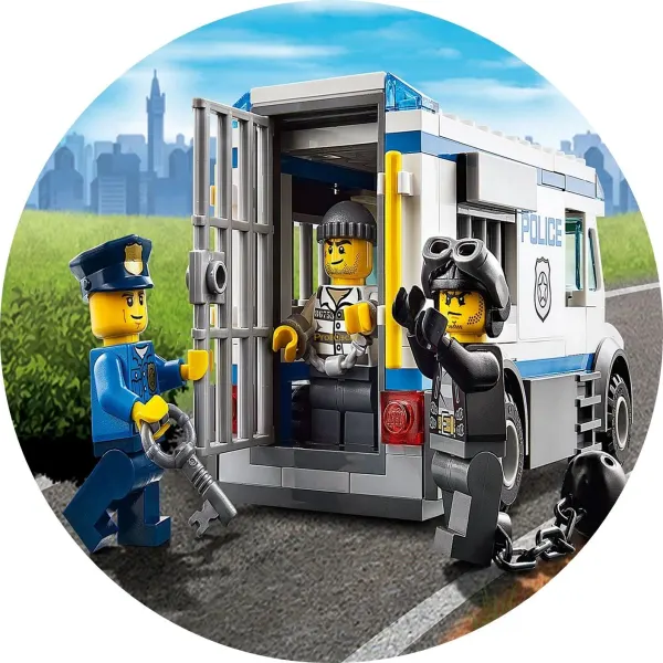 Kulatý jedlý obrázek na dort – LEGO, Policie (modrá, bílá, zelená)
