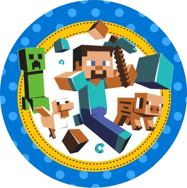 Kulatý jedlý obrázek na dort – Minecraft Steve (modrá, zelená, hnědá)
