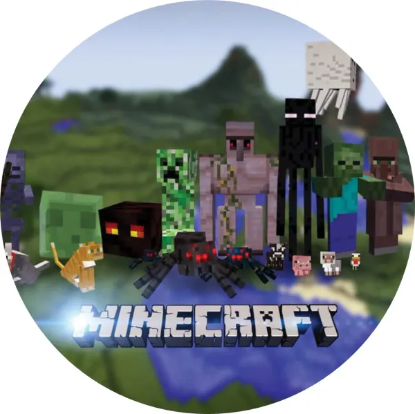 Kulatý jedlý obrázek na dort – Minecraft mobové (zelená, modrá, hnědá)