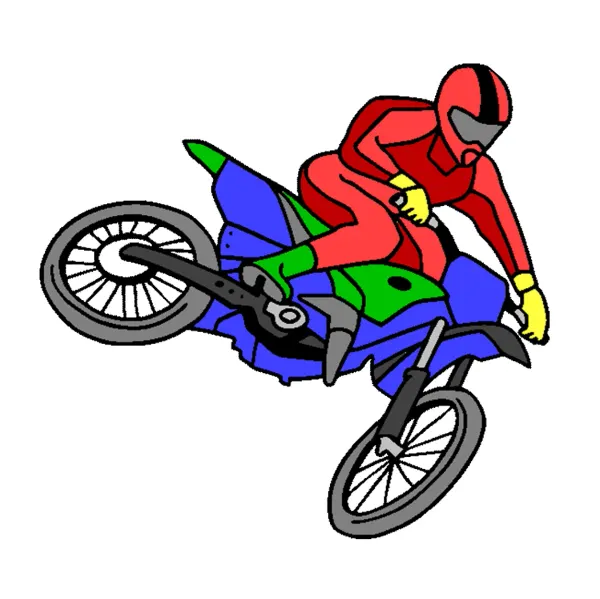 Kulatý jedlý obrázek na dort – Motorka, skok na terénním stroji (červená, modrá, zelená)