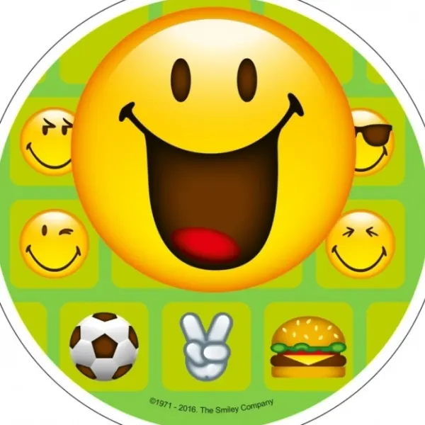 Kulatý jedlý obrázek na dort – Emoji, Smajlík (žlutá, zelená)