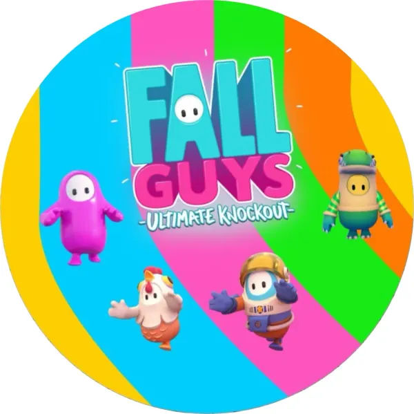 Kulatý jedlý obrázek na dort – Fall Guys (duhová, tyrkysová, růžová)