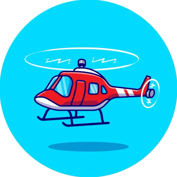 Kulatý jedlý obrázek na dort – Vrtulník, helikoptéra červená kreslená (červená, modrá, bílá)