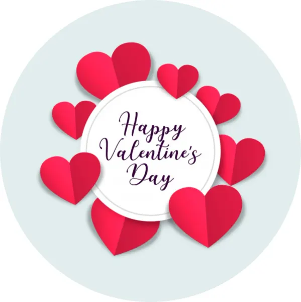 Kulatý jedlý obrázek na dort – Happy Valentines Day (červená, bílá)