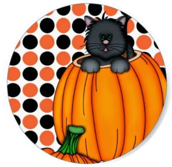 Kulatý jedlý obrázek na dort – Halloween, Kočka (žlutá, černá, bílá)