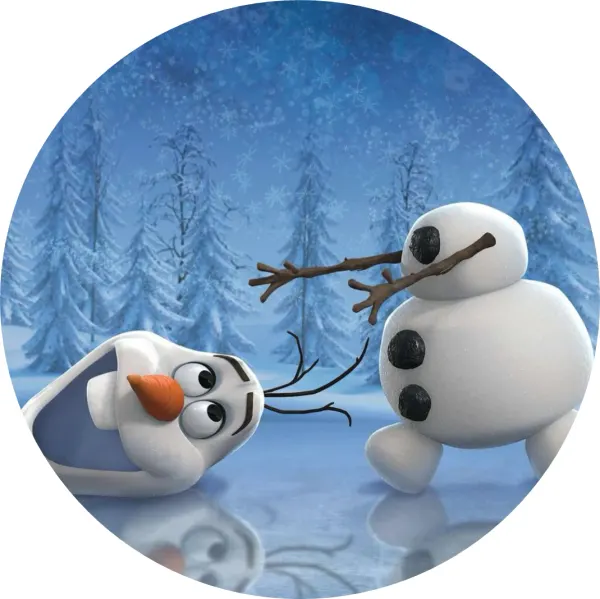 Kulatý jedlý obrázek na dort – Frozen, Olaf na ledu (modrá, bílá)