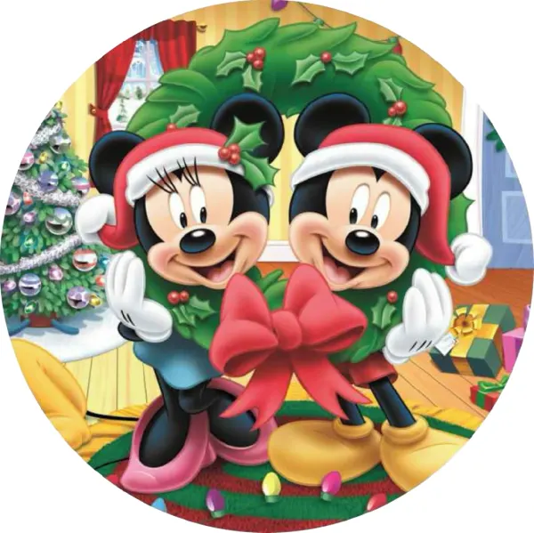 Kulatý jedlý obrázek na dort – Mickey, Maště (červená, zelená, žlutá)