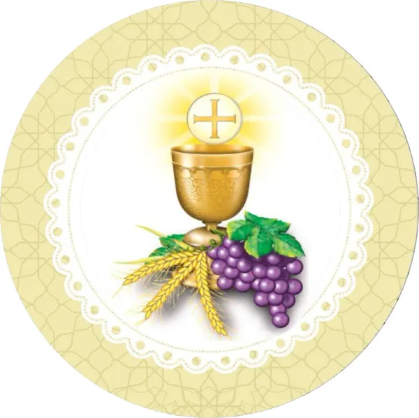 Kulatý jedlý obrázek na dort – Křest (zlatá, bílá, fialová)
