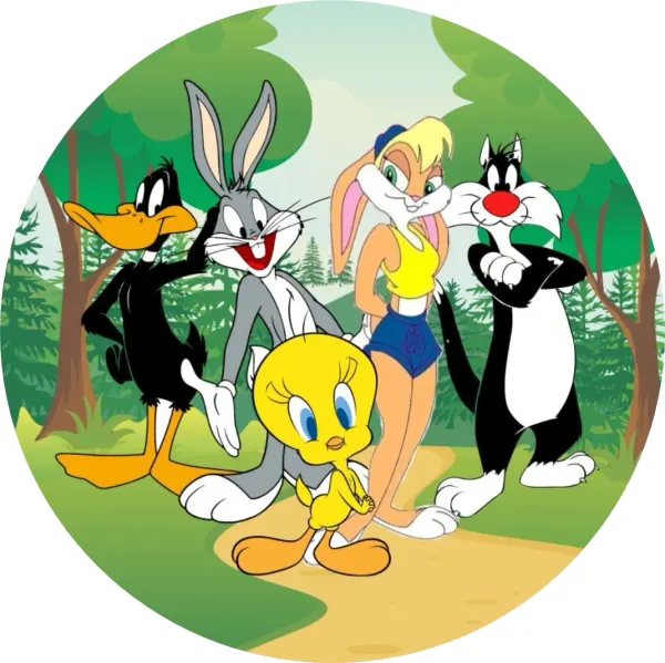 Kulatý jedlý obrázek na dort – Looney Tunes (zelená, žlutá, černá)