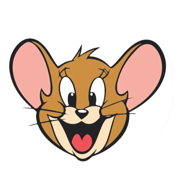 Kulatý jedlý obrázek na dort – Tom a Jerry, usměvavý myšák Jerry (hnědá, růžová, bílá)
