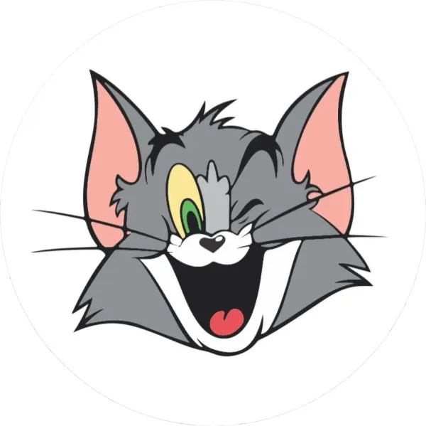 Kulatý jedlý obrázek na dort – Tom a Jerry, mrkající kocour Tom (šedá, černá, bílá)