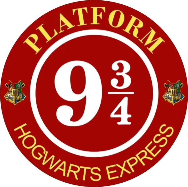 Kulatý jedlý obrázek na dort – Harry Potter, nástupiště 9 a 3/4 (červená, bílá, zlatá)