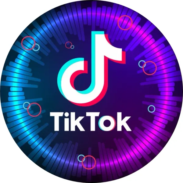 Kulatý jedlý obrázek na dort – Tik Tok, logo s nápisem a ekvalizérem (černá, modrá, fialová)