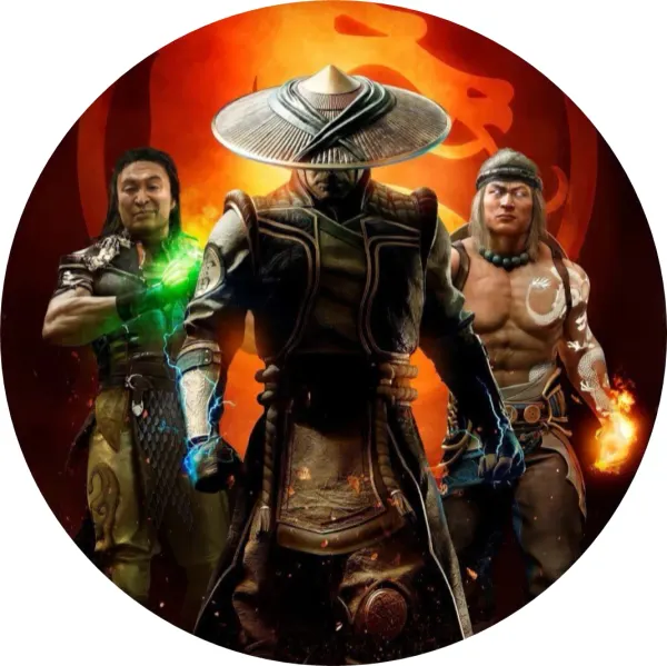 Kulatý jedlý obrázek na dort – Mortal Kombat (červená, černá, žlutá)