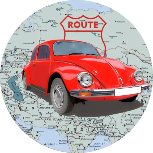 Kulatý jedlý obrázek na dort – Auto, mapa (červená, modrá, šedá)