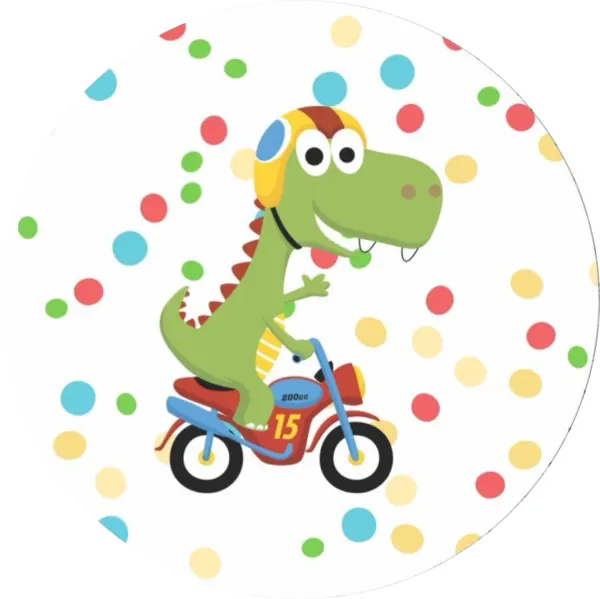 Kulatý jedlý obrázek na dort – Dinosaur, Motorka (zelená, červená, žlutá)