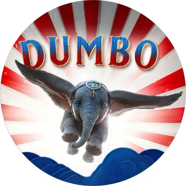 Kulatý jedlý obrázek na dort – Slon Dumbo (červená, bílá, modrá)