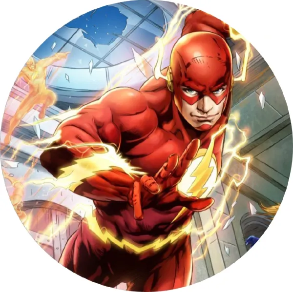 Kulatý jedlý obrázek na dort – Flash (červená, žlutá, modrá)
