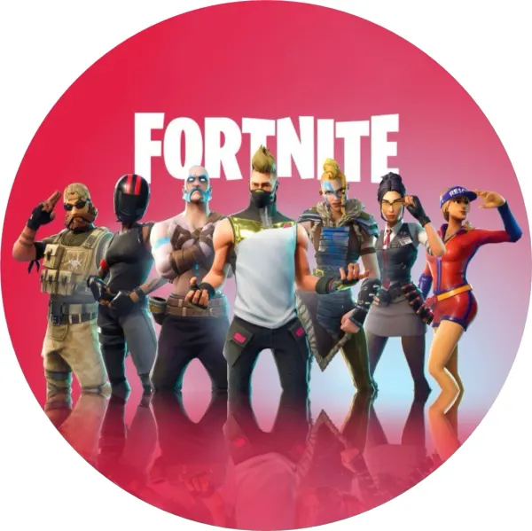 Kulatý jedlý obrázek na dort – Fortnite, Drift na růžovém pozadí (růžová, černá, bílá)