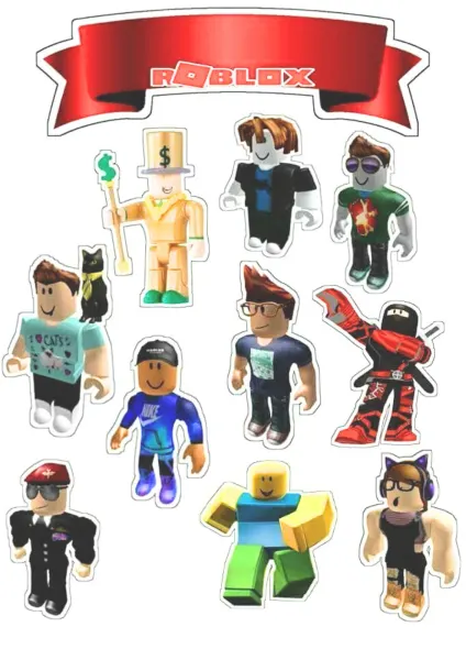 Obdélníkový jedlý papír k výřezu – Roblox, na zápichy a cupcakes (červená, modrá, bílá)