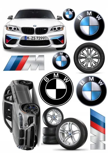 Obdélníkový jedlý papír k výřezu – BMW, Dekorace A4 (bílá, modrá, šedá)