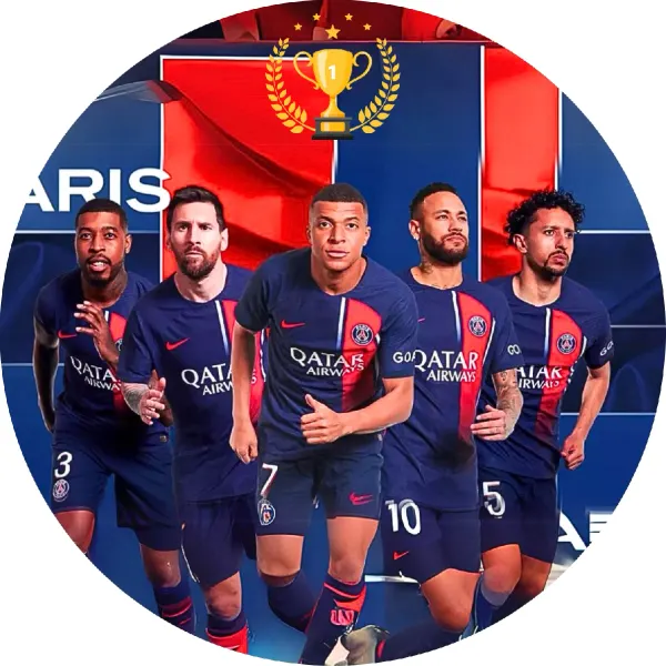 Kulatý jedlý obrázek na dort – Fotbal Paris (modrá, červená, zlatá)
