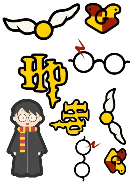 Obdélníkový jedlý papír k výřezu – Harry Potter, symboly (žlutá, červená, černá)