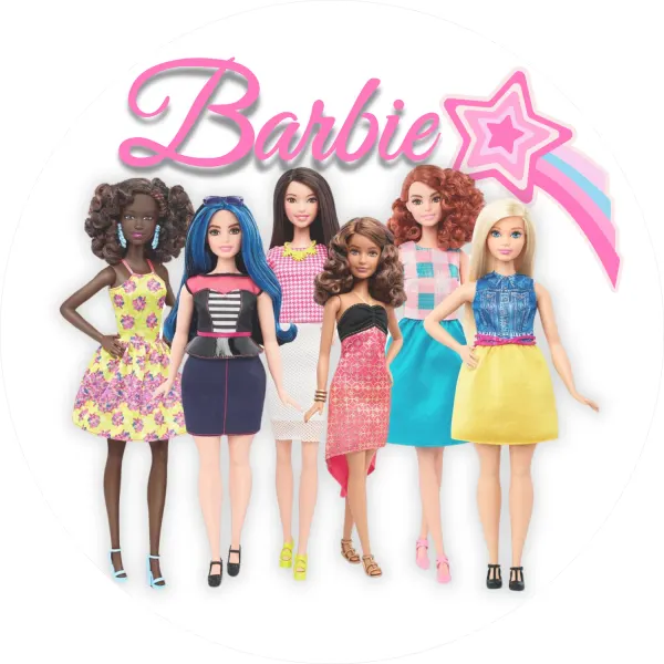 Kulatý jedlý obrázek na dort – Panenky Barbie (růžová, modrá, bílá)