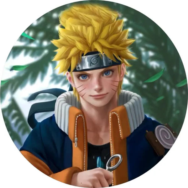 Kulatý jedlý obrázek na dort – Naruto, poloportrét a zelené kapradí (žlutá, modrá, zelená)