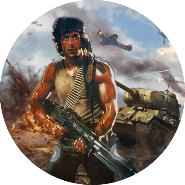 Kulatý jedlý obrázek na dort – Rambo (hnědá, zelená, černá)