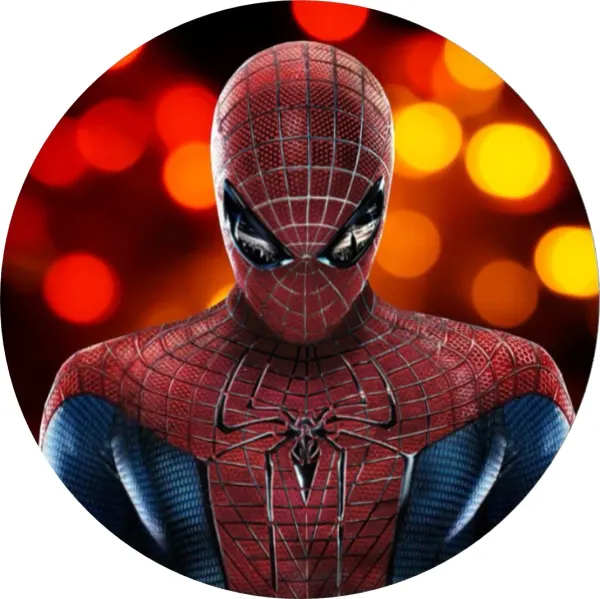 Kulatý jedlý obrázek na dort – Spiderman, detail obleku a noční světla (červená, modrá, černá)