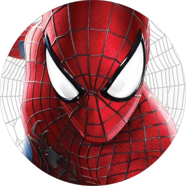 Kulatý jedlý obrázek na dort – Spiderman, velká maska na světlém pozadí (červená, černá, bílá)